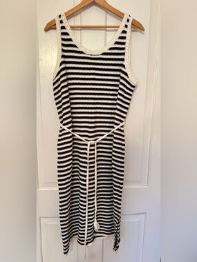 Nine West Black and White Striped Knit Midi Dress